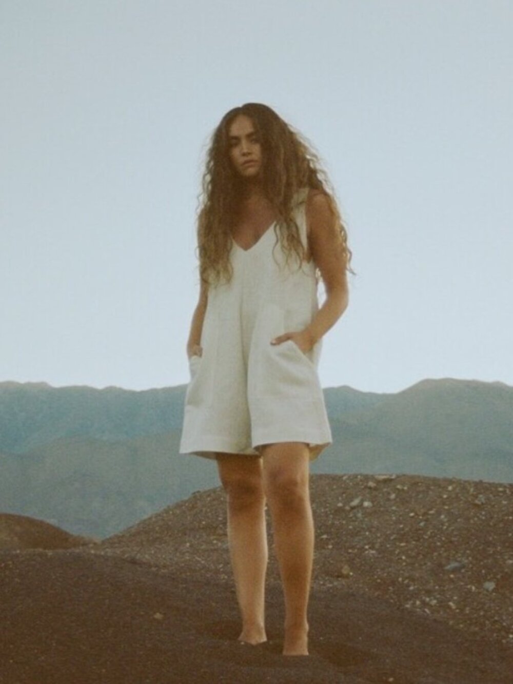 OZMA Simone Laundered Linen Romper Oatmeal Petite